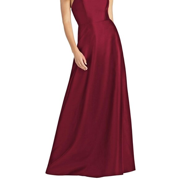 Alfred Sung 763..Full length, Halter, Lace-up Back, Satin Dress..Burgundy..Sz 0 - Picture 3 of 4